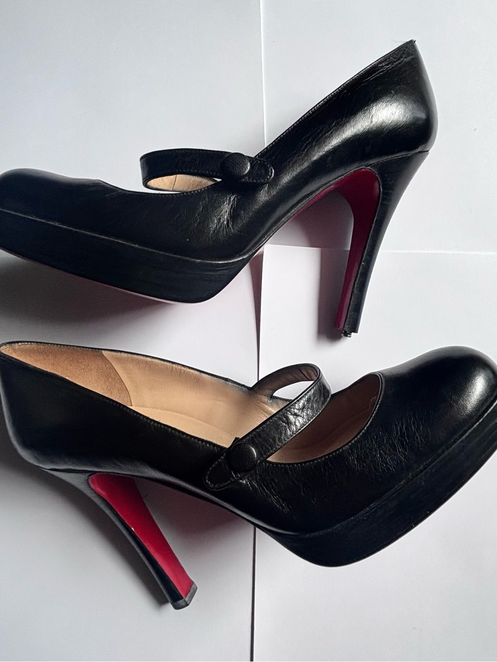 Christian Louboutin Black Mary Jane Pumps with Red Soles